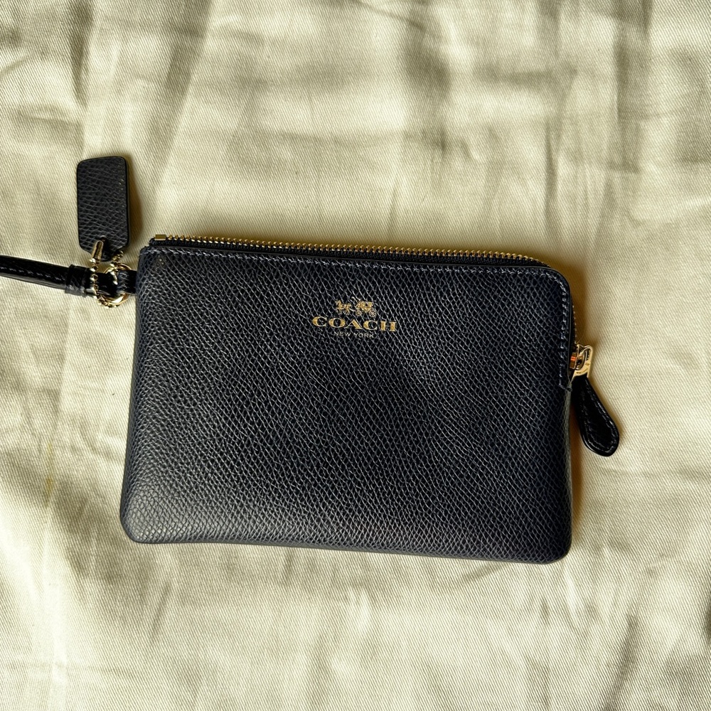 Coach Navy Blue Leather Wristlet